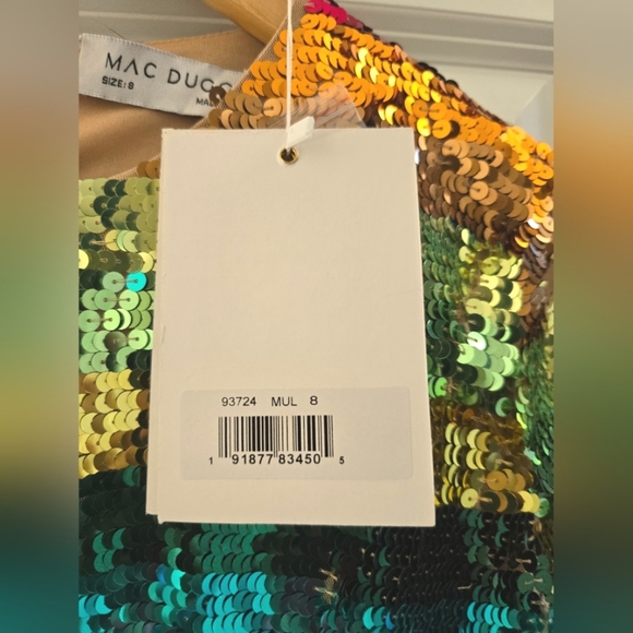 NWT!! Mac Duggal, Multicolor Long Sleeve Sequin Rainbow Dress, MSRP $598 - Picture 7 of 11